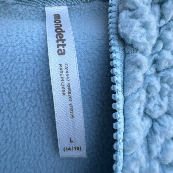 Mondetta L 14/16 Blue Sherpa Fuzzy Half Zip Hoodie - Picture 3 of 4